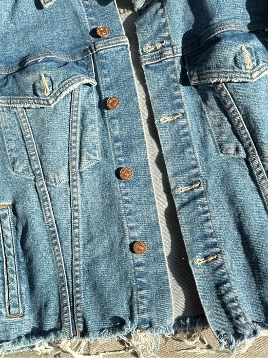 MOTHER Jackets & Blazers - MOTHER Light Blue Distressed Frayed-Hem Denim Jacket